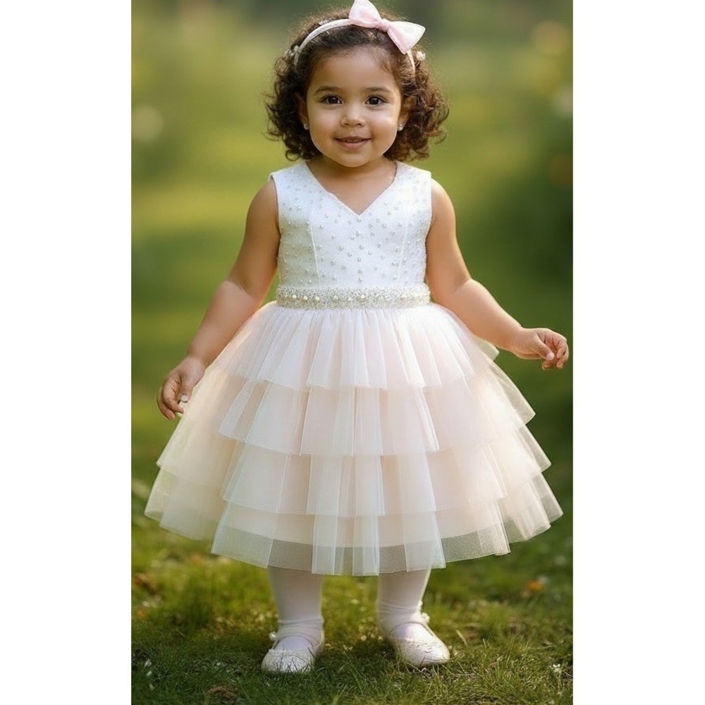 American‎ Princess Baby Girl Dress Pale Pink Pearl Bling Size 18 Months 18m EUC